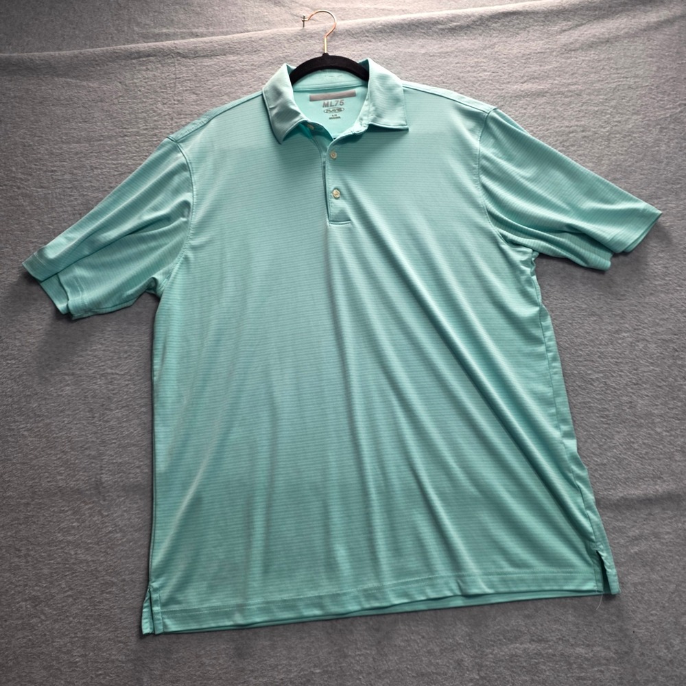 Greg Norman ML75 Play Dry Mens Mint Green Striped‎ Golf Polo Shirt Large L